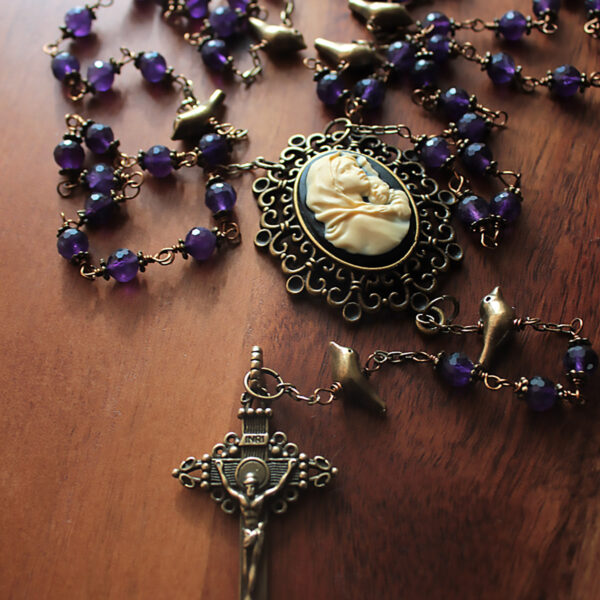 Virgin Mary Cameo Rosary with Amethyst Beads