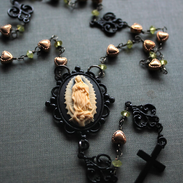 Gothic Style Our Lady of Guadalupe Peridot Rosary